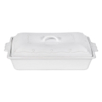 Berry & Thread Rectangular Baker with Lid - Whitewash 13\  Measurements: 11.0\W x 5.5\H x 15.0\L

Made in: Portugal

Made of: Ceramic

Volume: 96.0 Oz.

Volume: 3.0 Qt. 

Care & Use:

Dishwasher, Oven, Microwave, and Freezer Safe. Avoid cleaners that may contain citrus. Our Portuguese stoneware ceramics echo the same artisanal production as Juliska glassware. We have developed a variety of exquisite transparent, opaque, and metallic glazes on a tough Portuguese stoneware body. All are lead free and each has the same tough durability to handle the most demanding everyday use. 